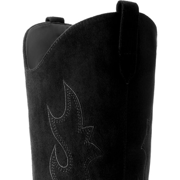 Women's Black Western Cowgirl Boots Knee High Pointed Toe Chunky Block Heel - Picture 8 of 8